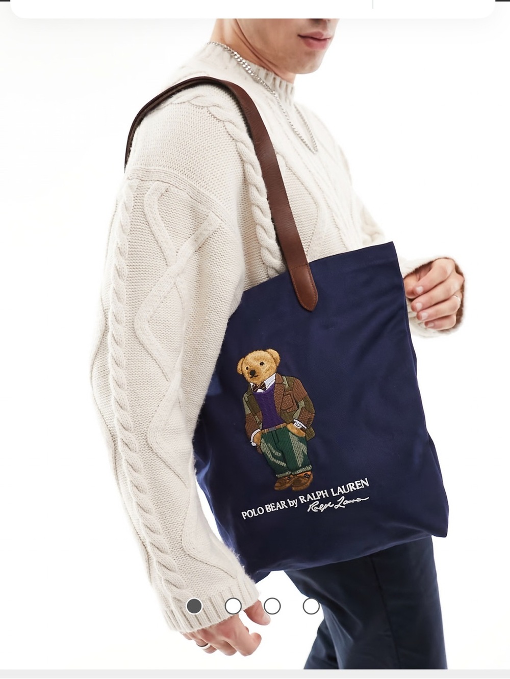 Polo Ralph Lauren polo bear embroidered canvas navy shopping tote